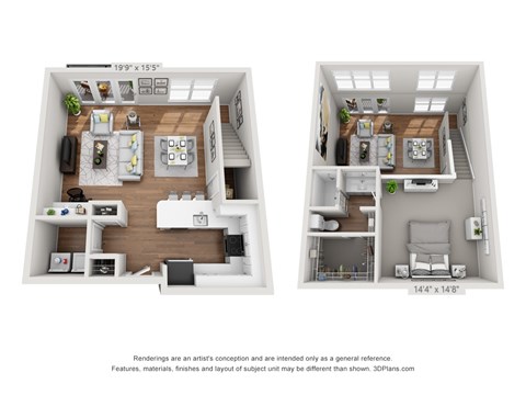 Floor plan for 1 bed, 1 bath, 980 sqft